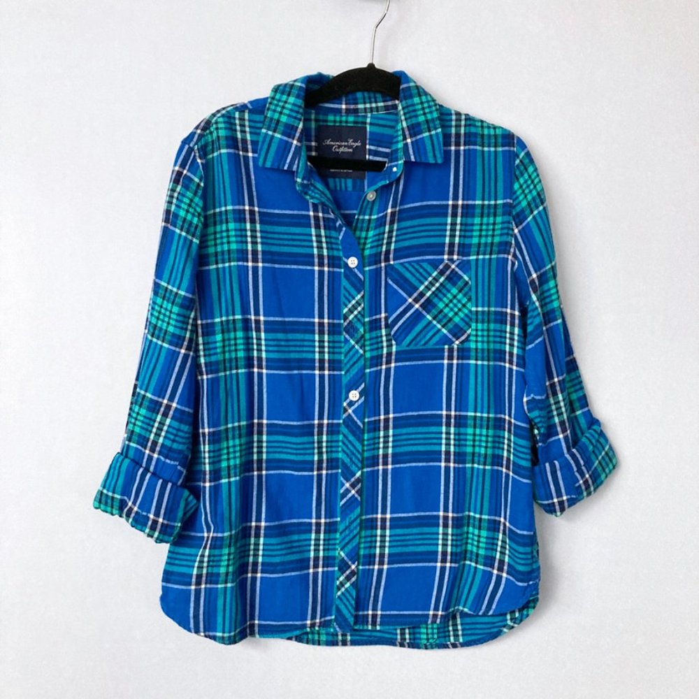 🌵3/$15 American Eagle Womens Flannel Plaid Shirt - Picture 1 of 7
